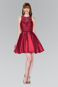 Elizabeth K GS2383 Lace Bodice Short Dress in Burgundy - SohoGirl.com