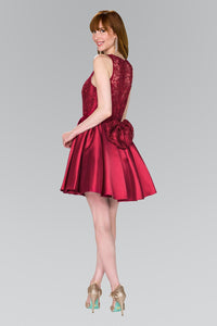 Elizabeth K GS2383 Lace Bodice Short Dress in Burgundy - SohoGirl.com