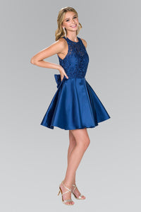 Elizabeth K GS2383 Lace Bodice Short Dress in Navy - SohoGirl.com