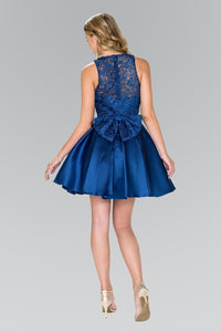 Elizabeth K GS2383 Lace Bodice Short Dress in Navy - SohoGirl.com