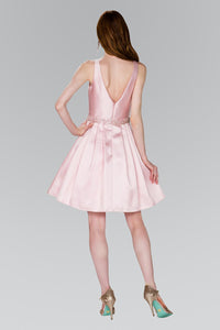 Elizabeth K GS2384 V-Neck Beaded Waist Dress in Blush - SohoGirl.com