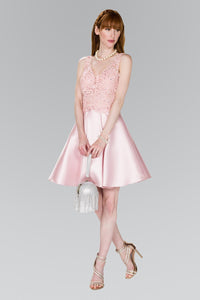 Elizabeth K GS2387 V-Neck Lace Top Dress in Blush - SohoGirl.com