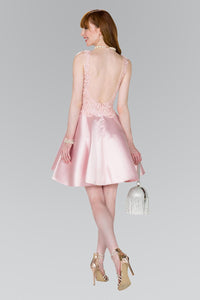 Elizabeth K GS2387 V-Neck Lace Top Dress in Blush - SohoGirl.com