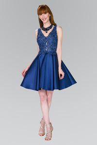Elizabeth K GS2387 V-Neck Lace Top Dress in Navy - SohoGirl.com