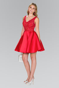 Elizabeth K GS2387 V-Neck Lace Top Dress in Red - SohoGirl.com