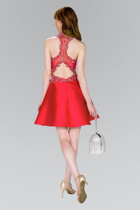 Elizabeth K GS2390 Lace Applique High-Neck Dress in Red - SohoGirl.com