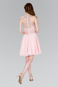 Elizabeth K GS2395 Jewel Embellished Chiffon Dress in Blush - SohoGirl.com