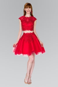 Elizabeth K GS2397 Two-Piece Lace Applique Short Dress in Red - SohoGirl.com