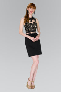 Elizabeth K GS2402 Lace Applique Jersey Dress in Black - SohoGirl.com