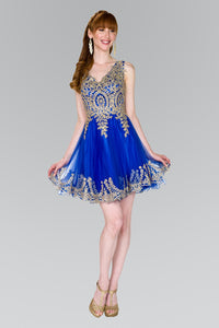 Elizabeth K GS2403 Tulle Short Dress Accented in Royal Blue - SohoGirl.com