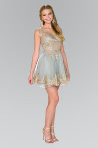 Elizabeth K GS2403 Tulle Short Dress Accented in Silver - SohoGirl.com