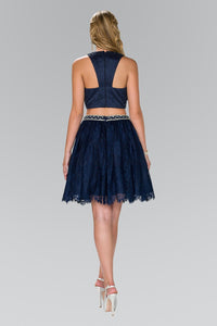 Elizabeth K GS2404 Full Beaded Bodice & Lace Skirt Dress in Navy - SohoGirl.com