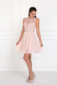 Elizabeth K GS2410 Lace Top Chiffon Skirt Illusion Dress in Blush - SohoGirl.com