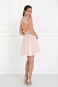 Elizabeth K GS2410 Lace Top Chiffon Skirt Illusion Dress in Blush - SohoGirl.com