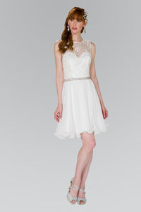 Elizabeth K GS2410 Lace Top Chiffon Skirt Illusion Dress in White - SohoGirl.com