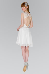 Elizabeth K GS2410 Lace Top Chiffon Skirt Illusion Dress in White - SohoGirl.com