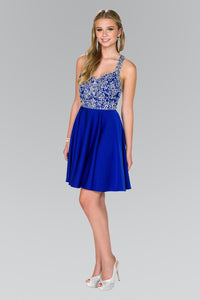Elizabeth K GS2412 Embellished Bodice Chiffon Dress in Royal Blue - SohoGirl.com