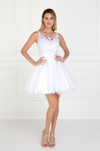 Elizabeth K GS2414 Embroidered Bodice Tulle Short Dress in White - SohoGirl.com