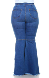 Plus Size Super Flare Ripped Knee Jeans - Medium Denim - SohoGirl.com