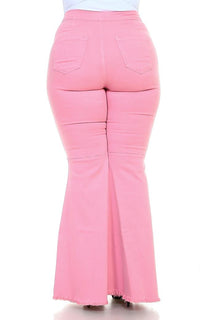 Plus Size Vibrant Ripped Knee Super Flare Jeans - Blush - SohoGirl.com