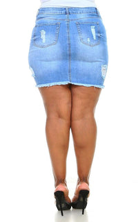 Plus Size Distressed Denim A-Line Short Skirt - Light Denim - SohoGirl.com
