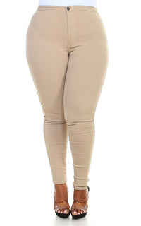 Plus Size Super High Waisted Stretchy Skinny Jeans - Khaki - SohoGirl.com