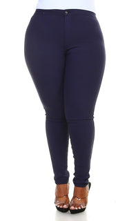 Plus Size Super High Waisted Stretchy Skinny Jeans - Dark Blue - SohoGirl.com