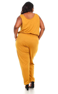 Plus Size Drawstring Jersey Jumpsuit - Mustard - SohoGirl.com