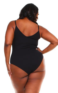 Plus Size V-Neck Ribbed Bodysuit - Black (S-3XL) - SohoGirl.com