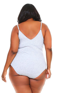Plus Size V-Neck Ribbed Bodysuit - Gray (S-3XL) - SohoGirl.com