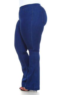 Plus Size Denim Bootcut Pants in Dark Denim - SohoGirl.com