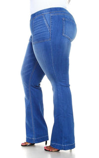 Plus Size Denim Bootcut Pants with Oversized Pockets (S-3XL) - SohoGirl.com