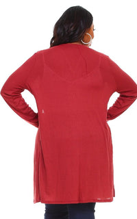 Plus Size Long Ribbed Side Slit Cardigan - Rust - SohoGirl.com