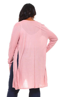 Plus Size Long Ribbed Side Slit Cardigan - Blush (S-3XL) - SohoGirl.com
