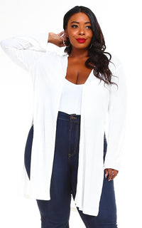 Plus Size Long Ribbed Side Slit Cardigan - White (S-3XL) - SohoGirl.com