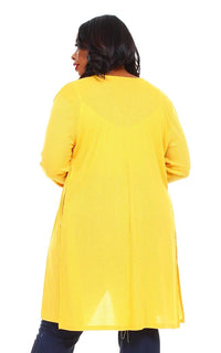 Plus Size Long Ribbed Side Slit Cardigan - Yellow - SohoGirl.com