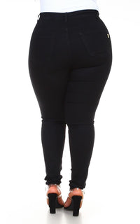 Plus Size Vibrant Solid Stretchy Skinny Jeans - Black - SohoGirl.com