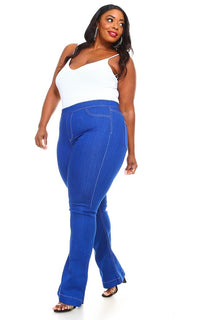 Plus Size Mid Rise Denim Bootcut Pants in Vibrant Blue (S-3XL) - SohoGirl.com