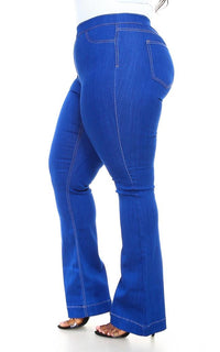 Plus Size Mid Rise Denim Bootcut Pants in Vibrant Blue (S-3XL) - SohoGirl.com