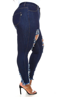Plus Size Distressed Ankle High Waisted Skinny Jeans - Dark Denim - SohoGirl.com