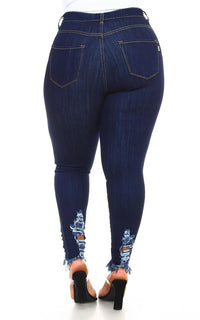 Plus Size Distressed Ankle High Waisted Skinny Jeans - Dark Denim - SohoGirl.com