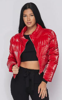 Cropped Puffer Jacket in Red - SohoGirl.com