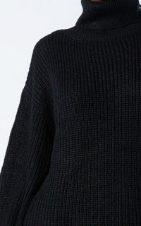 Ribbed Turtle Neck Sweater Dress - Black - SohoGirl.com