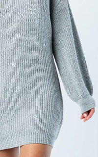 Ribbed Turtle Neck Sweater Dress - Heather Gray - SohoGirl.com