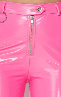Button Up Waist Vinyl Faux Leather Pants - Neon Pink - SohoGirl.com