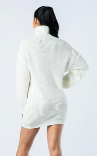 Ribbed Turtle Neck Sweater Dress - Ivory - SohoGirl.com
