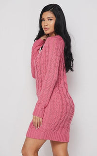 Cable Knit Mini Sweater Dress - Pink - SohoGirl.com