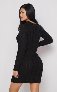 Cable Knit Mini Sweater Dress - Black - SohoGirl.com