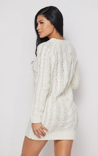 Cable Knit Mini Sweater Dress - Ivory - SohoGirl.com