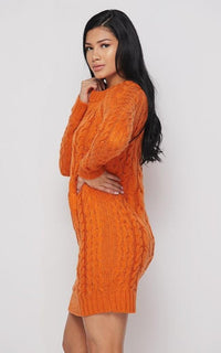 Cable Knit Mini Sweater Dress - Orange - SohoGirl.com